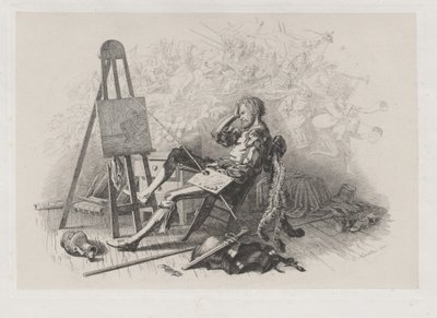 Ochtend na het gemaskerde bal: Emil Theodor Richter aan zijn ezel door Eugen Napoleon Neureuther