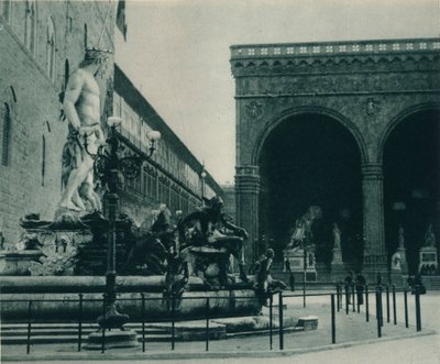 Fontein van Neptunus door Bartolomeo Ammanati en de Loggia dei Lanzi, Florence, Italië door Eugen Poppel