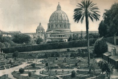 Tuinen van het Vaticaan en koepel van de Sint-Pietersbasiliek, Rome, Italië, 1927 door Eugen Poppel