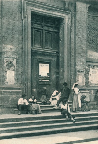 Ontmoetingsplaats van kunstenaarsmodellen voor een kerk in de Via Babuino, Rome, Italië, 1927 door Eugen Poppel