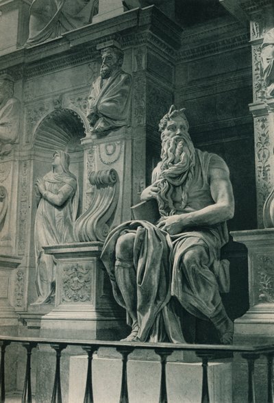 Mozes, sculptuur van Michelangelo in de Kerk van San Pietro in Vincoli, Rome, Italië, ca. 1926-1927 door Eugen Poppel