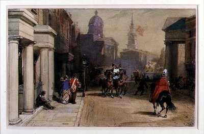 Trafalgar Square vanaf Pall Mall, c.1848-52 door Eugene Louis Lami