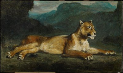 Leeuwin liggend, c.1855 door Eugene  Delacroix