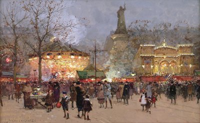 Feest, op de Place de La Republique, Parijs door Eugene Galien Laloue