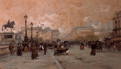 Een Parijse straattafereel door Eugene Galien Laloue