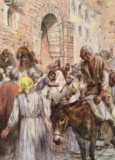St. Franciscus predikt in Bologna door Eugene (after) Burnand