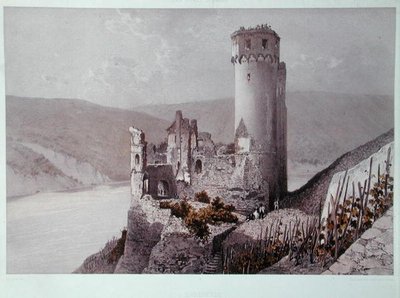 Schloss Ehrenfels in de Rijnvallei, c.1863 door Eugene (after) Ciceri