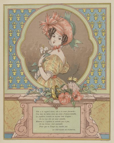 Portret van een mooie jonge vrouw (kleurenlithografie) door Eugene (after) Courboin