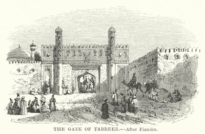De Poort van Tabreez (gravure) door Eugene (after) Flandin