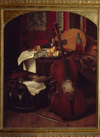 Stilleven met muziekinstrumenten door Eugene Appert