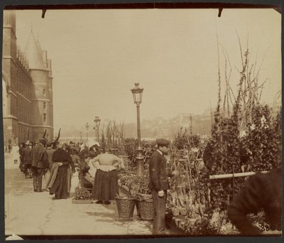 [De bloemenmarkt] door Eugène Atget