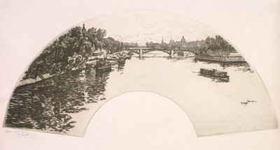 Waaier, De Seine gezien vanaf de Pont Royal (Éventail, La Seine vue du Pont Royal) door Eugene Bejot