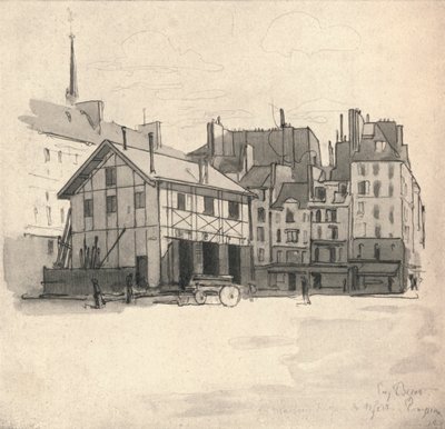 Oude huizen aan de Quai des Orfeveres, 1915 door Eugene Bejot