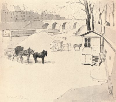 De Pont Marie - Paarden en Karren, 1915 door Eugene Bejot