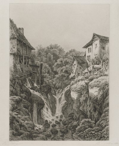 De Molen en Waterval van Grésy bij Aix-les-Bains door Eugene Bléry