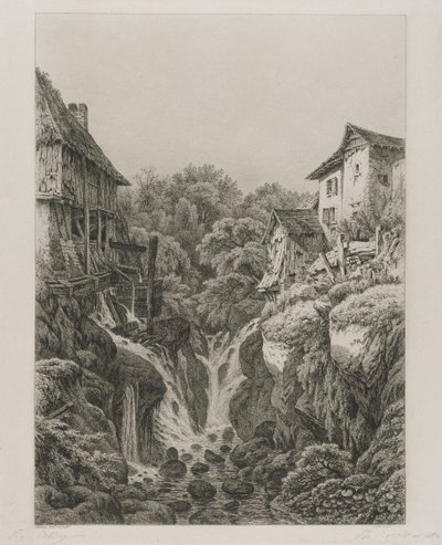 De molen en waterval van Grésy bij Aix-les-Bains, 1856 door Eugene Bléry