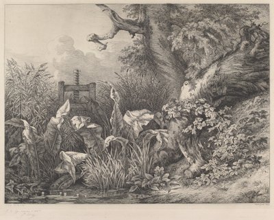Waterzuring en bramen bij een sluis, 1843 door Eugene Bléry