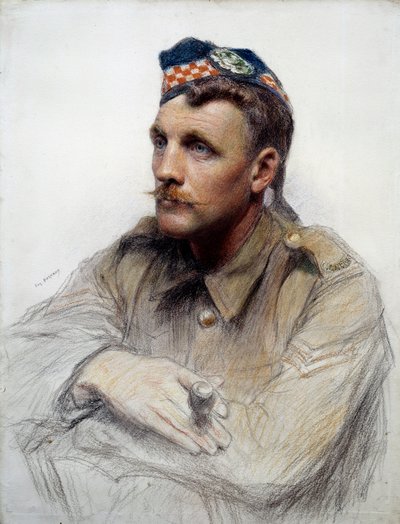 Eerste Wereldoorlog: Portret van een Schotse soldaat tijdens de Grote Oorlog door Eugene Bornand
