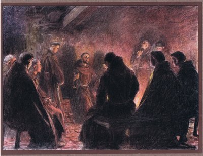 Sint Franciscus en de broeders spreken over God door Eugene Burnand