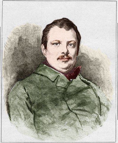 Portret van Honoré Balzac in 1830, Franse schrijver. Gravure door Eugène Chiquet door Eugene Chiquet