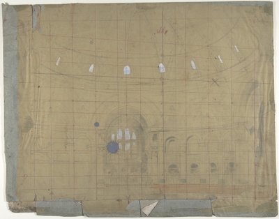 Ontwerp voor een toneeldecor in de Opéra, Parijs: kerkinterieur door Eugene Ciceri