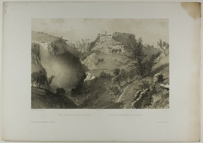 Algemeen uitzicht op Tivoli, plaat zeventien uit Italie Monumentale et Pittoresque door Eugene Ciceri