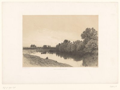 Rivierlandschap met vissers bij avondlicht door Eugene Ciceri