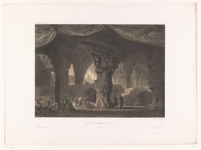 Theaterdecor met catacomben, Les catacombes, Theaterdecors, Décorations de théâtre door Eugene Ciceri