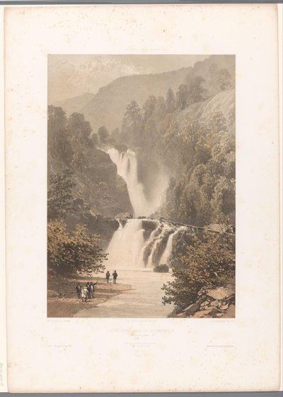 Wandelaars met zicht op de Reichenbachwaterval door Eugene Ciceri