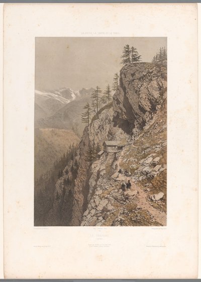 Wandelaars op bergpad bij Chamonix en de Mont Blanc door Eugene Ciceri