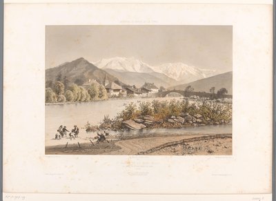 Zicht op Saint-Martin-sur-Arve en de Mont Blanc door Eugene Ciceri