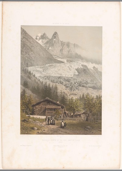 Zicht op de bergtoppen Aiguille Verte en Dru en de gletsjer Mer-de-Glace (Gezichten in Zwitserland en Savoye) door Eugene Ciceri
