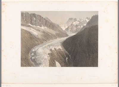 Zicht op de gletsjer Mer-de-Glace te Chamonix door Eugene Ciceri
