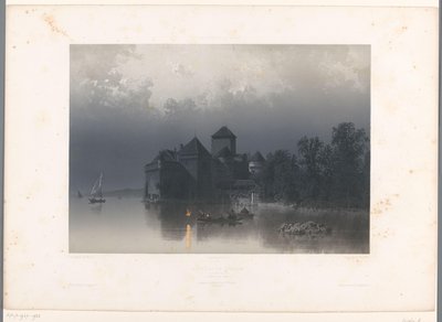 Zicht op het Kasteel van Chillon aan het meer van Genève door Eugene Ciceri