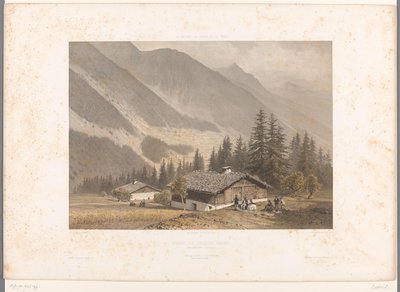 Zicht op het huis van Jacques Balmat bij Chamonix door Eugene Ciceri