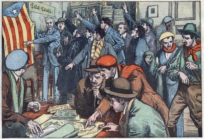 Catalaanse separatisten bereiden hun complot voor in Parijs. Illustratie van Damblans. In 