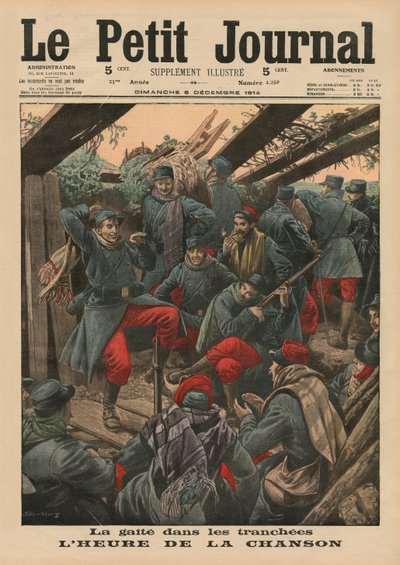 Gelukkig feest in de loopgraven, zangtijd, voorpagina illustratie uit 