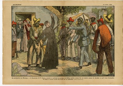 Illustratie van Eugene Damblans (1865-1945) in Le Pelerin, 24/07/27 - Vervolgingen in Mexico - Religie Geloof, Revolutie, Mexico, Katholicisme - Biecht door Eugene Damblans