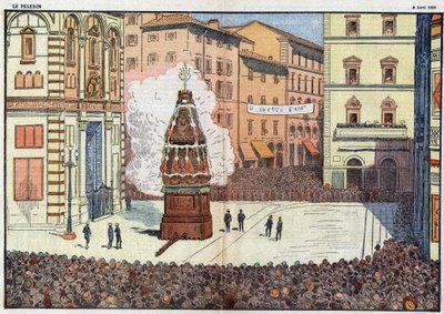 Scoppio del Carro (explosie van de kar) volksfeest van de stad Florence - illustratie door Damlans van april 1928 door Eugene Damblans