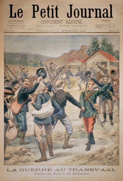 De Oorlog in de Transvaal: Unie van de Boeren en de Afrikaners, voorpagina van Le Petit Journal, 10 december 1899 door Eugene Damblans