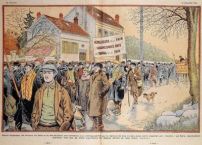 Werkloze mijnwerkers uit Noord-Frankrijk en de regio Pas-de-Calais marcheren naar Parijs, illustratie uit 