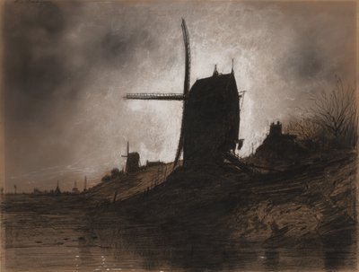 Molens in een landschap door Eugene Deshayes