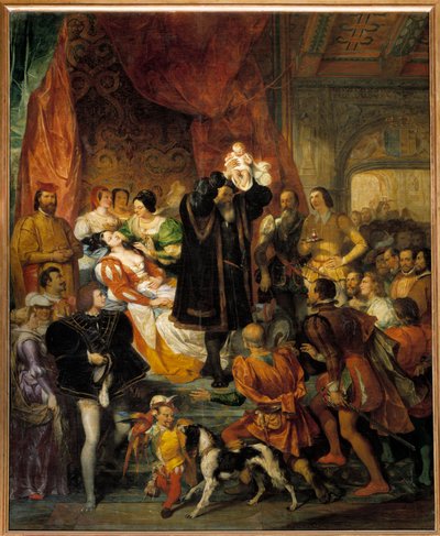 Geboorte van koning Hendrik IV op 13/12/1553 in het kasteel van Pau door Eugene Deveria