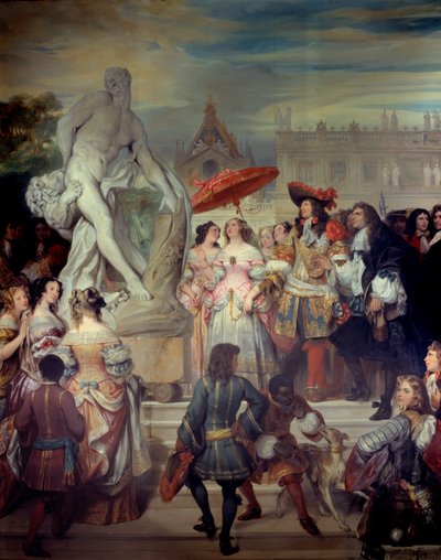 Pierre Puget presenteert zijn standbeeld Milon van Croton aan Lodewijk XIV door Eugene Deveria