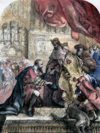 Ontvangst van Columbus door Ferdinand en Isabella, Barcelona, 15e eeuw, 19e eeuw door Eugene Deveria