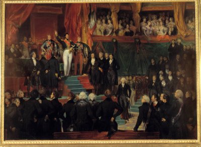 Revolutie van 1830: Koning Louis Philippe I zwoer het Handvest van 1830 te handhaven door Eugene Deveria