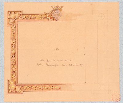 Ontwerp van de kroonlijst voor het portret van Mademoiselle de Montpensier, door Eugène Emmanuel Viollet-Le-Duc (1814-1879), aquareltekening door Eugene Emmanuel Viollet le Duc