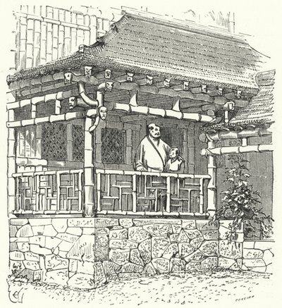Oud Chinees huis gebouwd van bamboe door Eugene Emmanuel after Viollet le Duc
