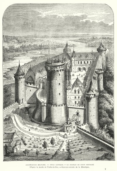 Chateau de Coucy, Picardië, Frankrijk, na de restauratie in de 19e eeuw door Eugene Viollet-le-Duc door Eugene Emmanuel after Viollet le Duc