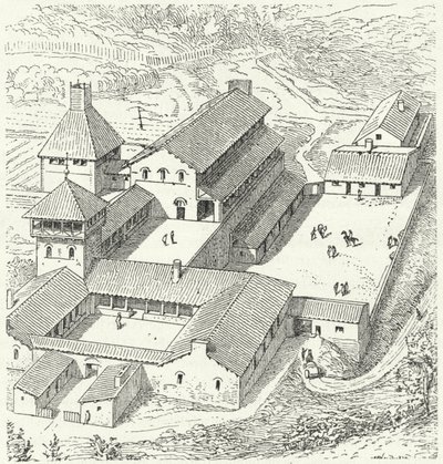Merovingisch koninklijk paleis door Eugene Emmanuel after Viollet le Duc